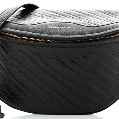 Balenciaga Shiny Goatskin Allover Logo Embossed XS Souvenir Belt Bag Black 8 of 10