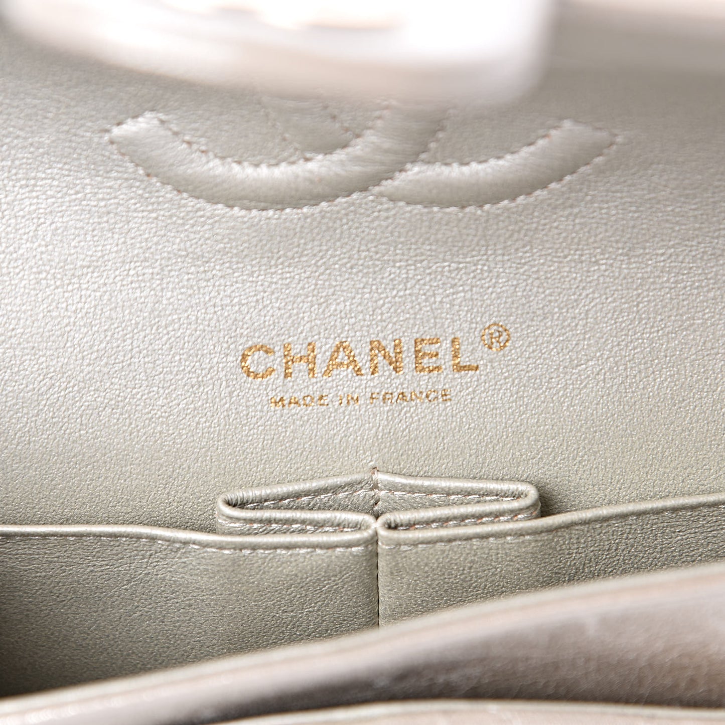 Iridescent Calfskin Quilted Medium Double Flap Light Gold