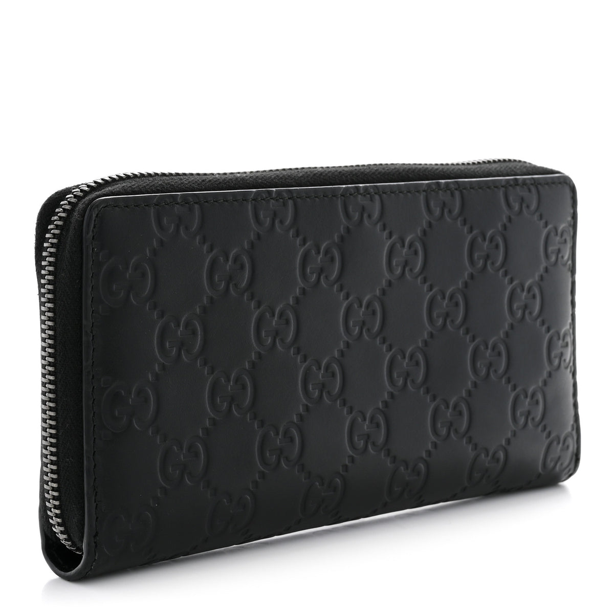 GG Calfskin Embossed Emblem Zip Around Wallet Black