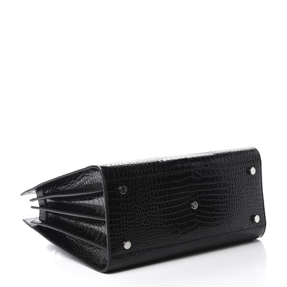 Saint Laurent Calfskin Crocodile Embossed Small Sac de Jour Black 5 of 12