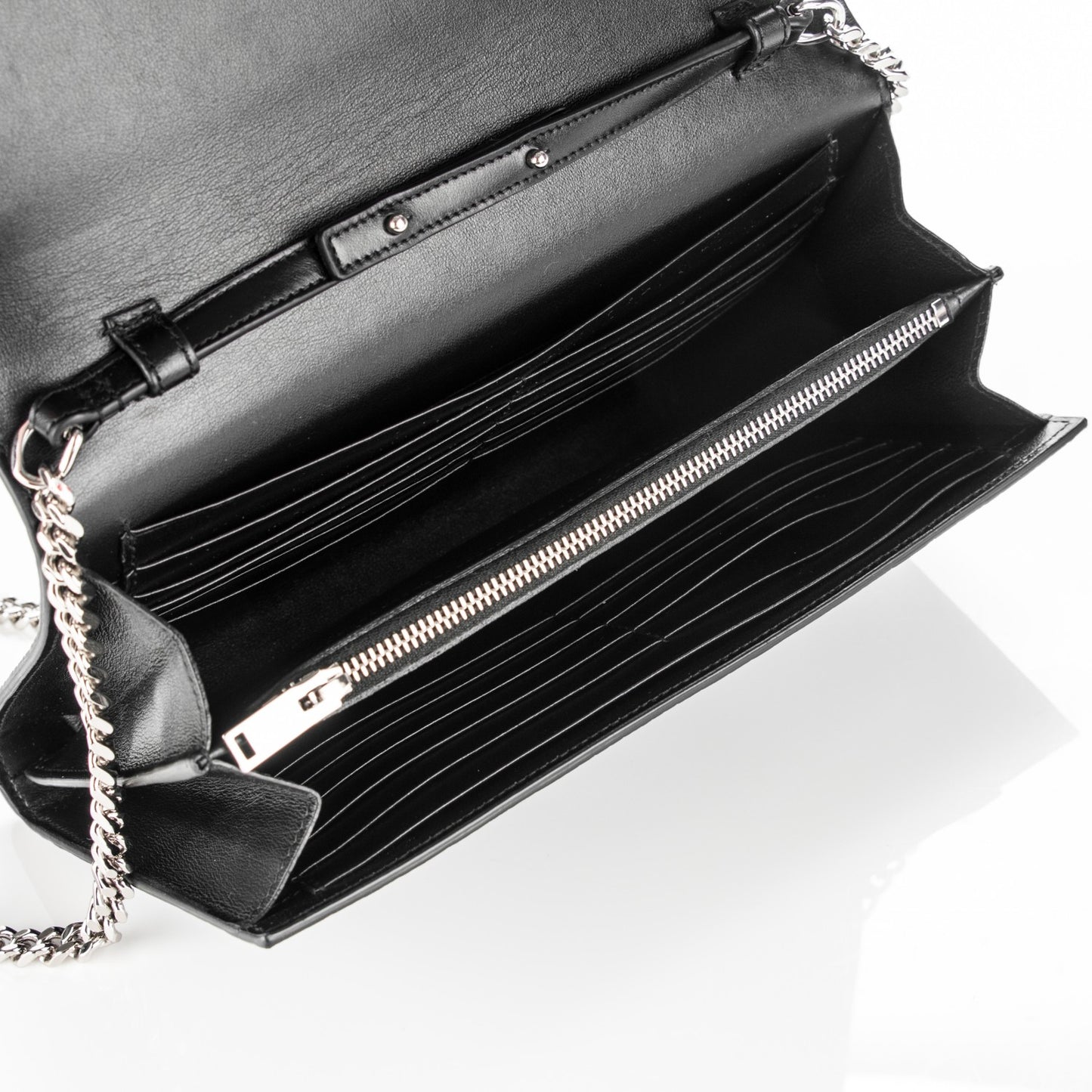 Calfskin Crocodile Embossed Monogram Chain Wallet Nero Black