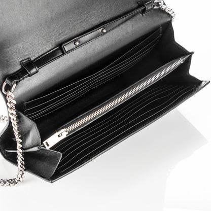 Saint Laurent Calfskin Crocodile Embossed Monogram Chain Wallet Nero Black 5 of 7