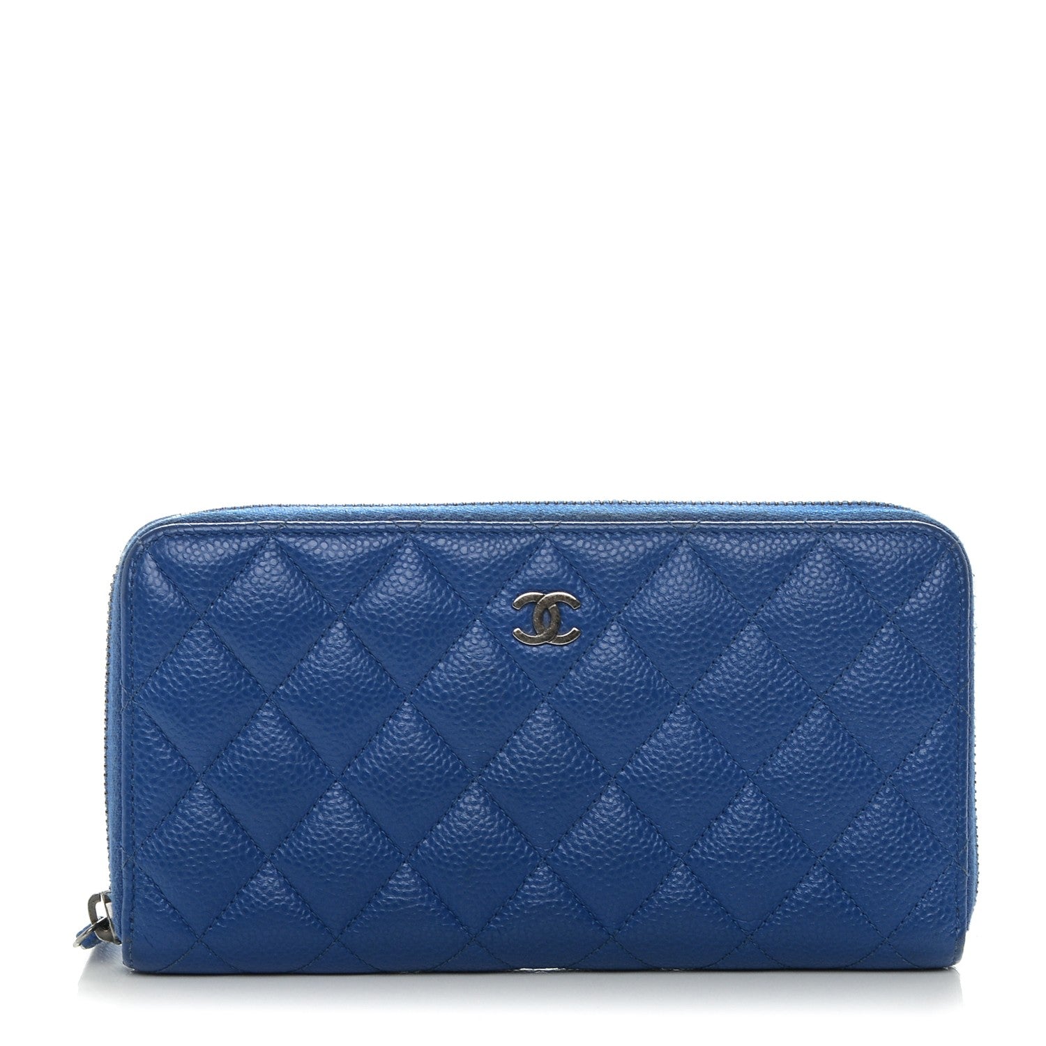 Chanel Caviar Quilted Large Zip Around Wallet Blue 1 of 8
