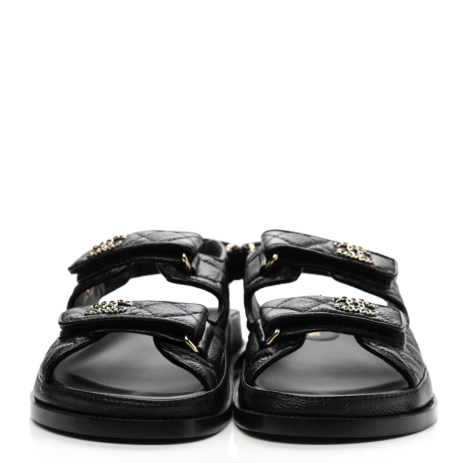 Chanel Grained Calfskin Velcro Dad Sandals 38.5 Black 2 of 9