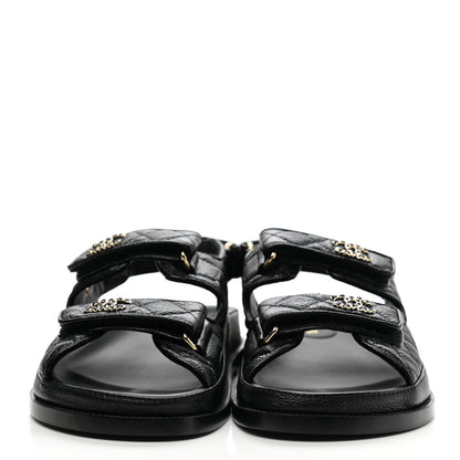 Chanel Grained Calfskin Velcro Dad Sandals 38.5 Black 2 of 9