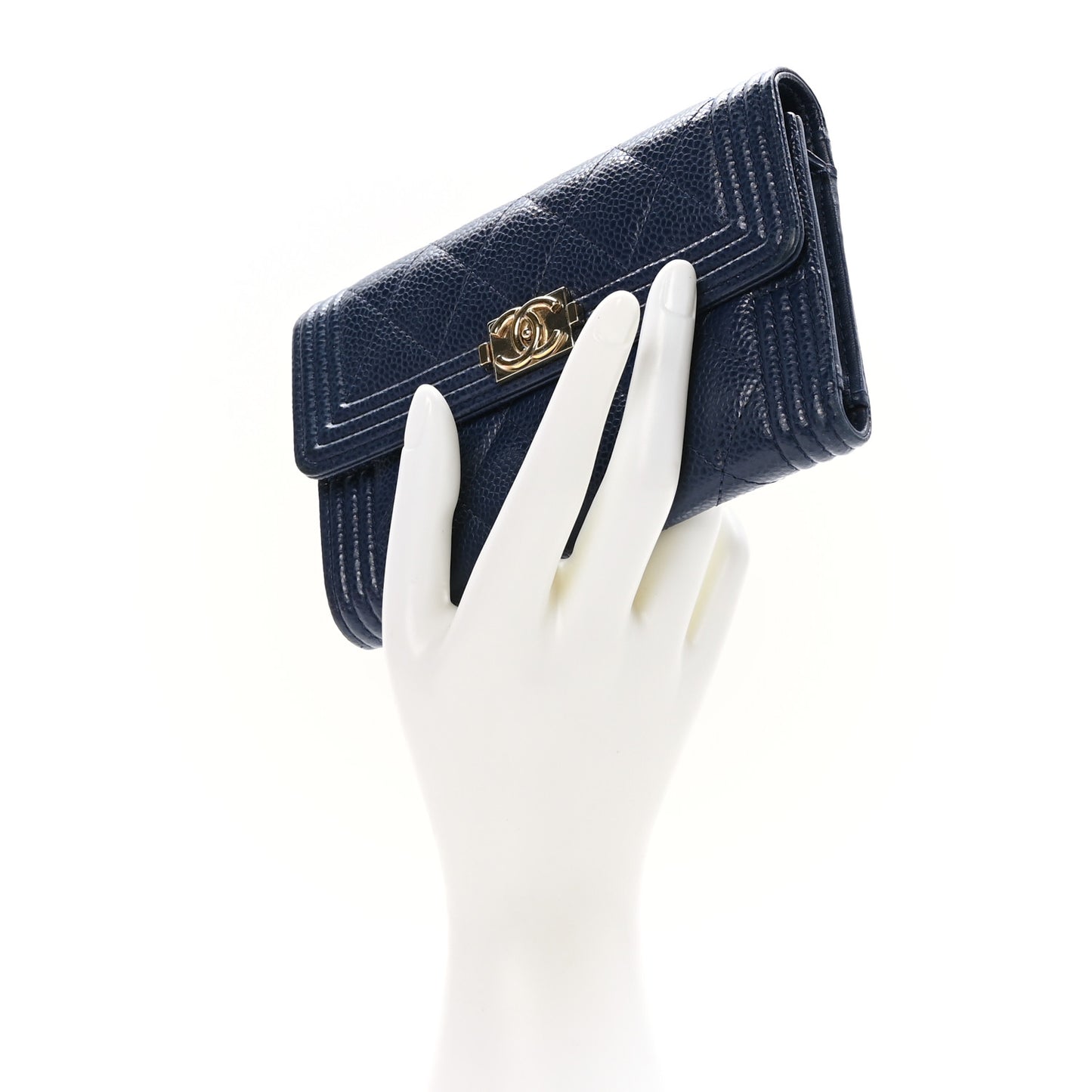 Caviar Quilted Medium Boy Flap Wallet Navy Blue