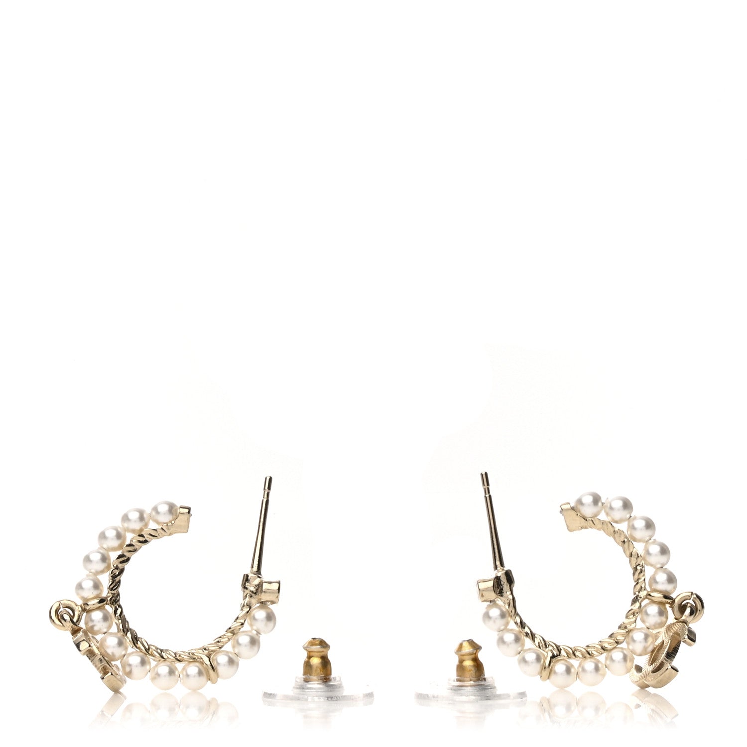 Chanel Pearl Charms CC Hoop Earrings Gold 3 of 5