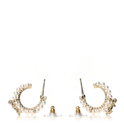 Chanel Pearl Charms CC Hoop Earrings Gold 3 of 5