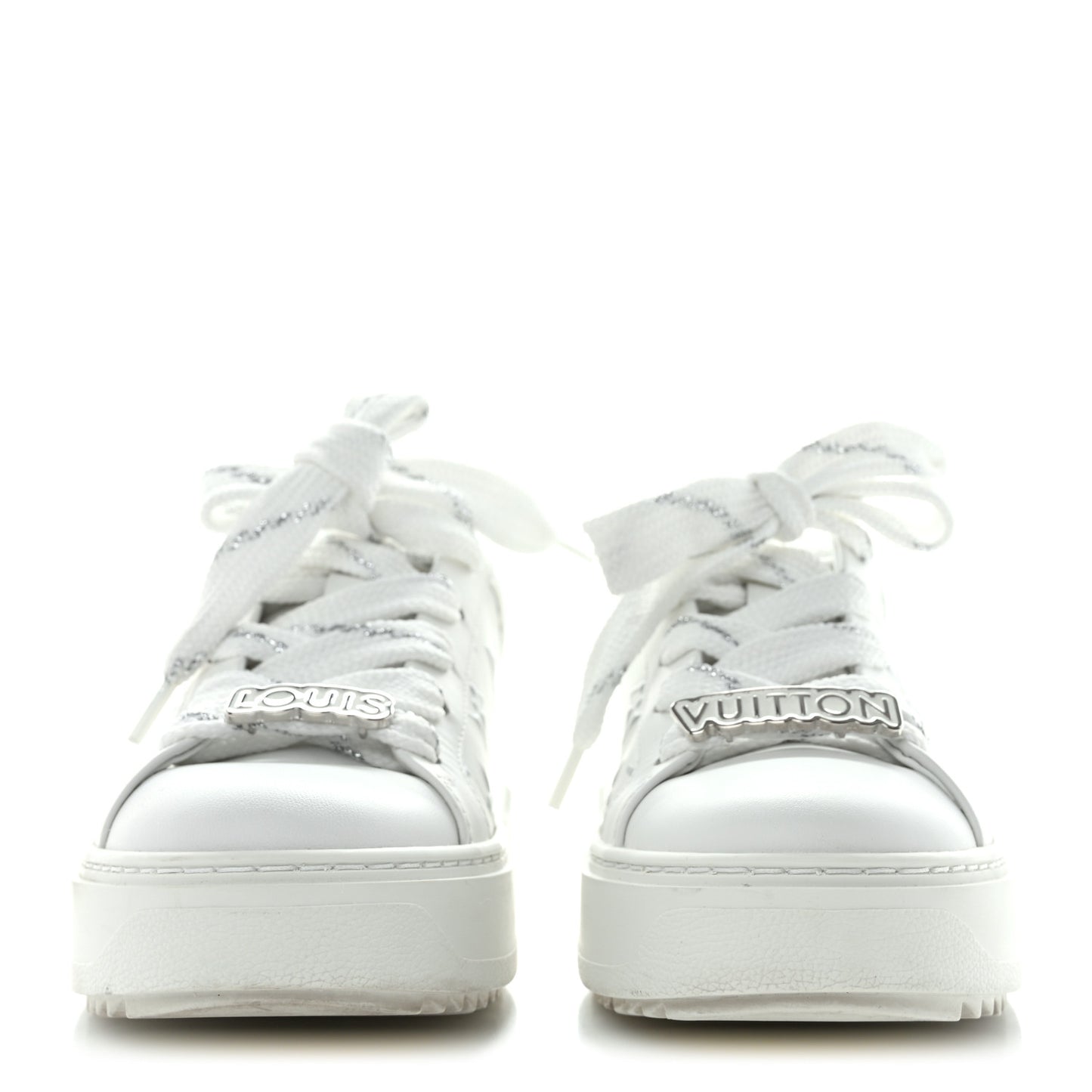 Calfskin Monogram Debossed Time Out Sneakers 35.5 White Silver