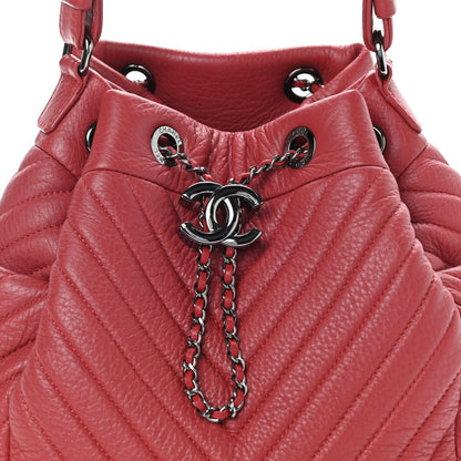 Chanel Deerskin Chevron Small CC Chain Bucket Drawstring Bag Red 10 of 10