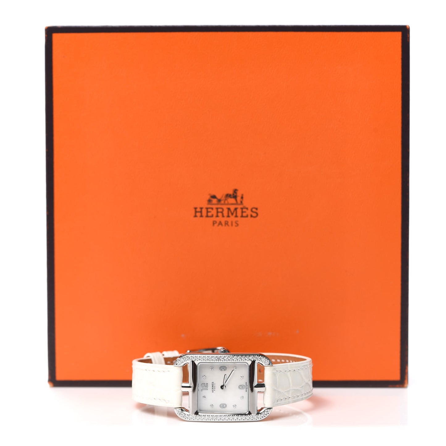 Stainless Steel Alligator Diamond Bezel Mother of Pearl 23mm Cape Cod Quartz Watch Blanc