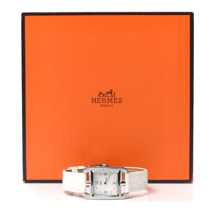 Hermes Stainless Steel Alligator Diamond Bezel Mother of Pearl 23mm Cape Cod Quartz Watch Blanc 5 of 5