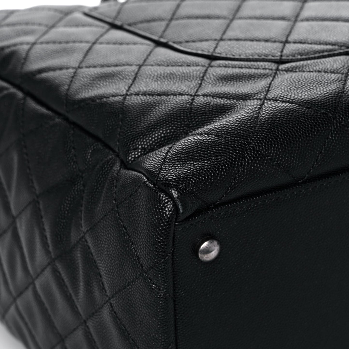 Caviar Quilted Large Coco Handle Shopping Tote Black