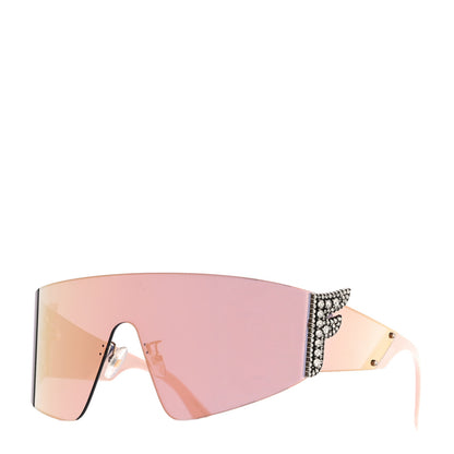 Fendi Mirrored Crystal Embellished FFreedom Shield Sunglasses FF 0382/S Pink 1 of 7