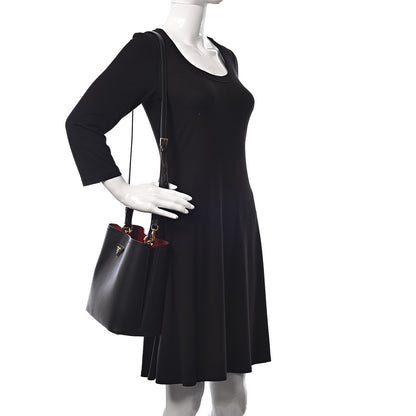 Prada Saffiano Cuir Medium Panier Bucket Bag Black Fuoco 2 of 9
