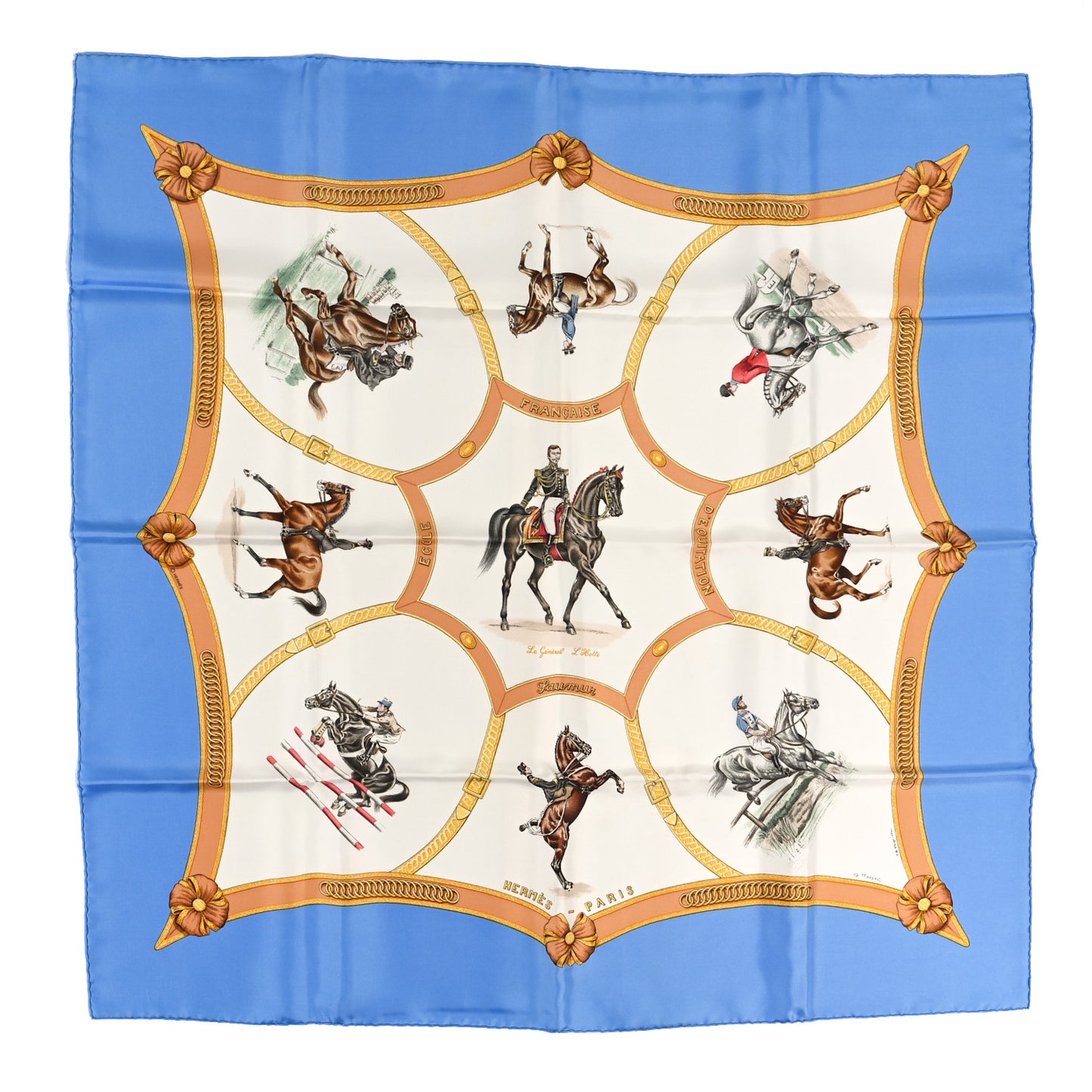 Silk Ecole Portugaise D'Art Equestre Scarf 90 Bleu