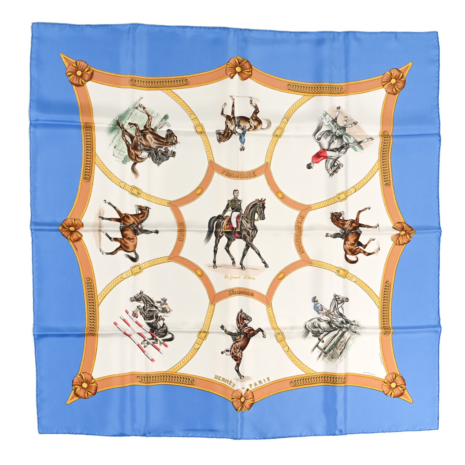 Hermes Silk Ecole Portugaise D'Art Equestre Scarf 90 Bleu 1 of 3