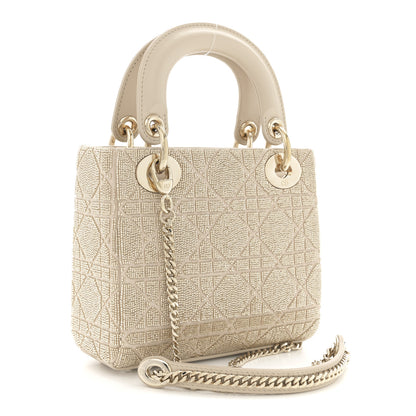 Christian Dior Lambskin Cannage Beaded Embroidered Mini Lady Dior Caramel Beige 3 of 10