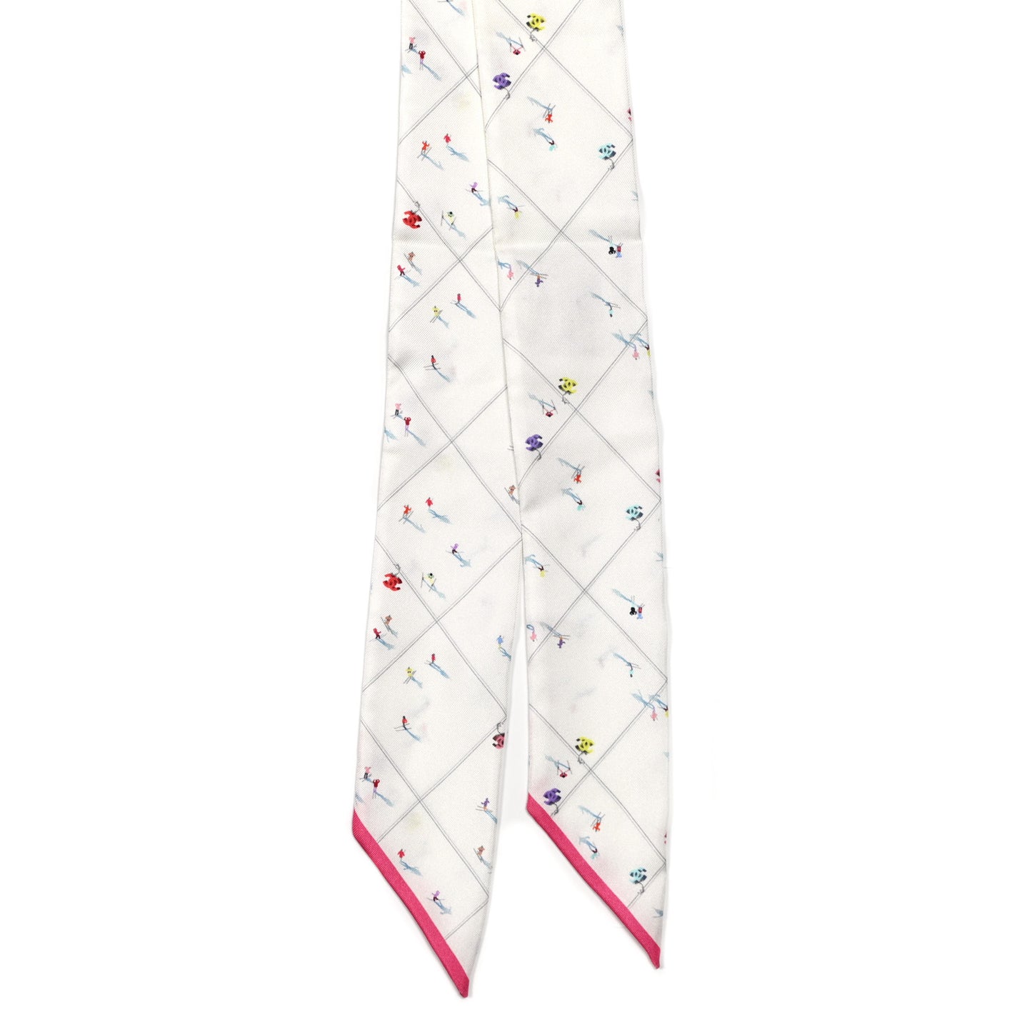 Silk CC Slim Bandeau Scarf White Pink Multicolor