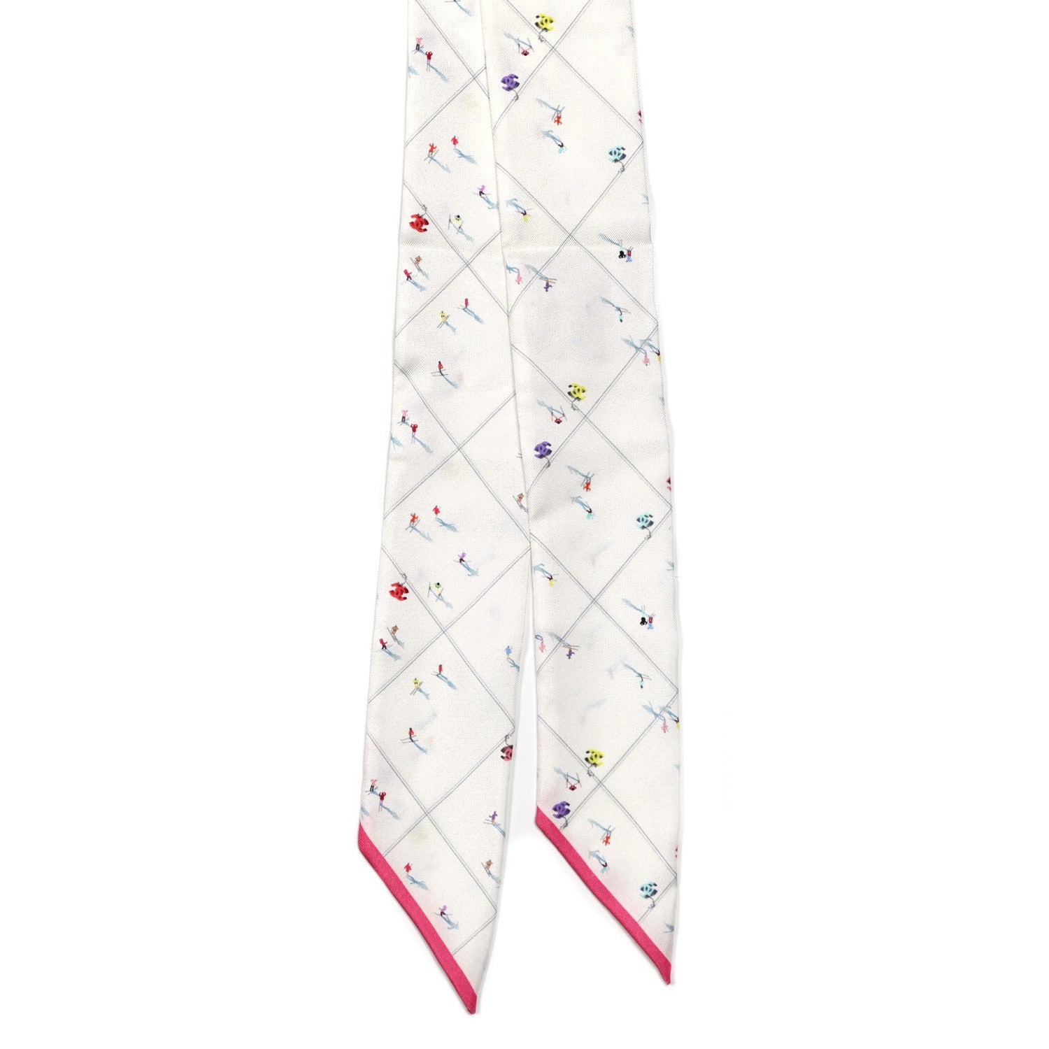 Chanel Silk CC Slim Bandeau Scarf White Pink Multicolor 2 of 3