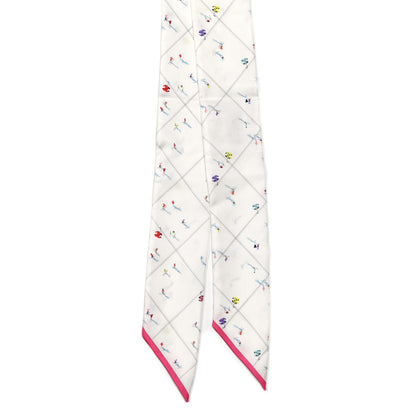 Chanel Silk CC Slim Bandeau Scarf White Pink Multicolor 2 of 3