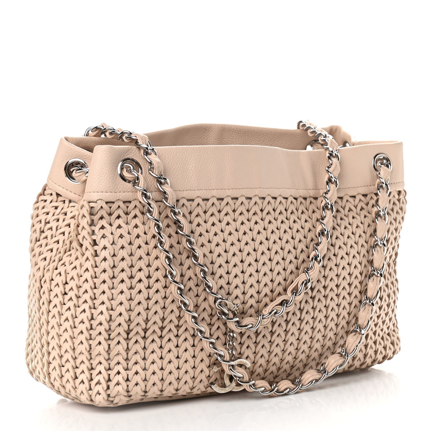 Chanel Calfskin Small Braided CC Tote Beige 3 of 11