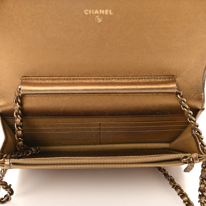 Chanel Metallic Lambskin Quilted Diamond CC Wallet On Chain WOC Bronze 4 of 11