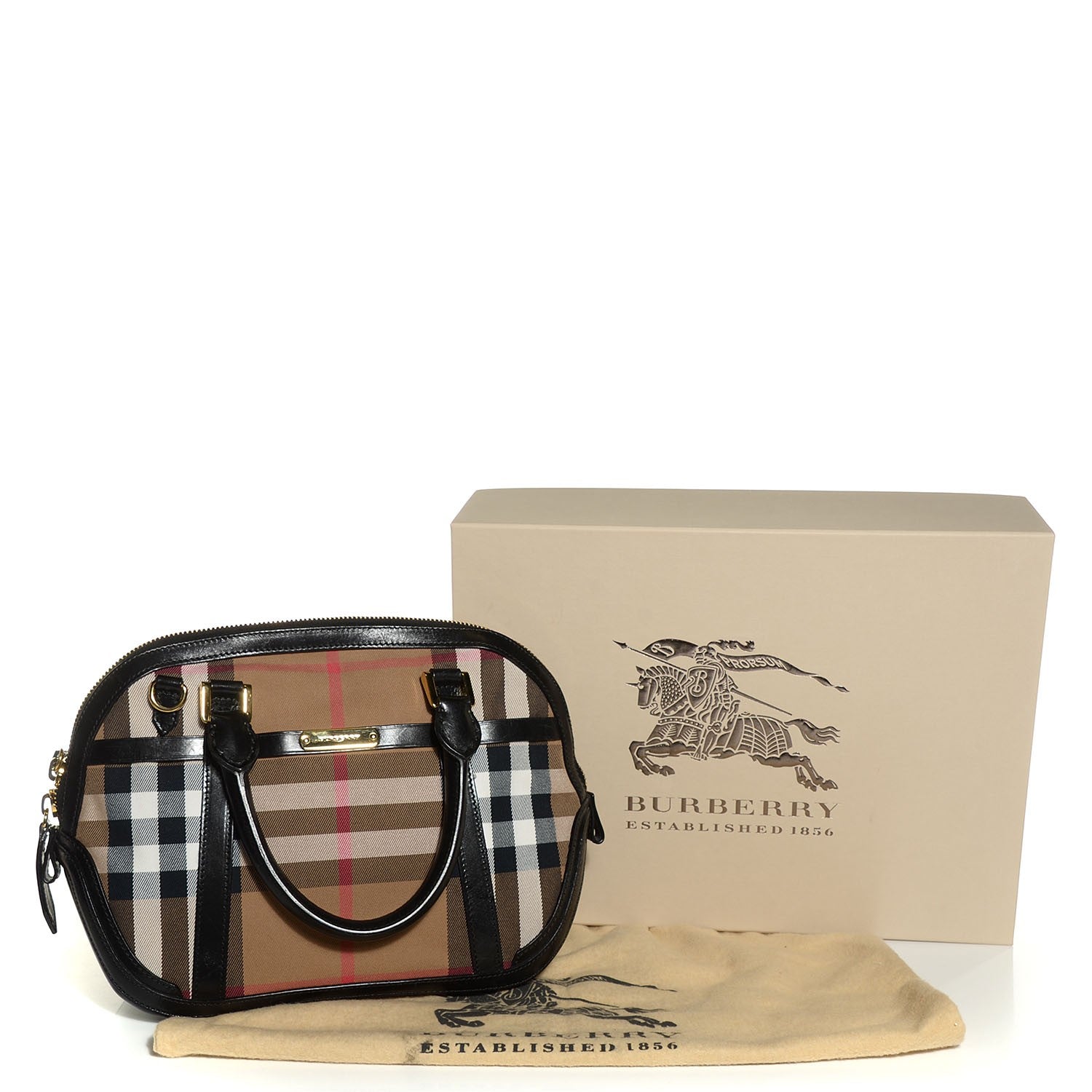 Burberry Bridle Calfskin House Check Small Orchard Bowling Bag Black 5 of 12