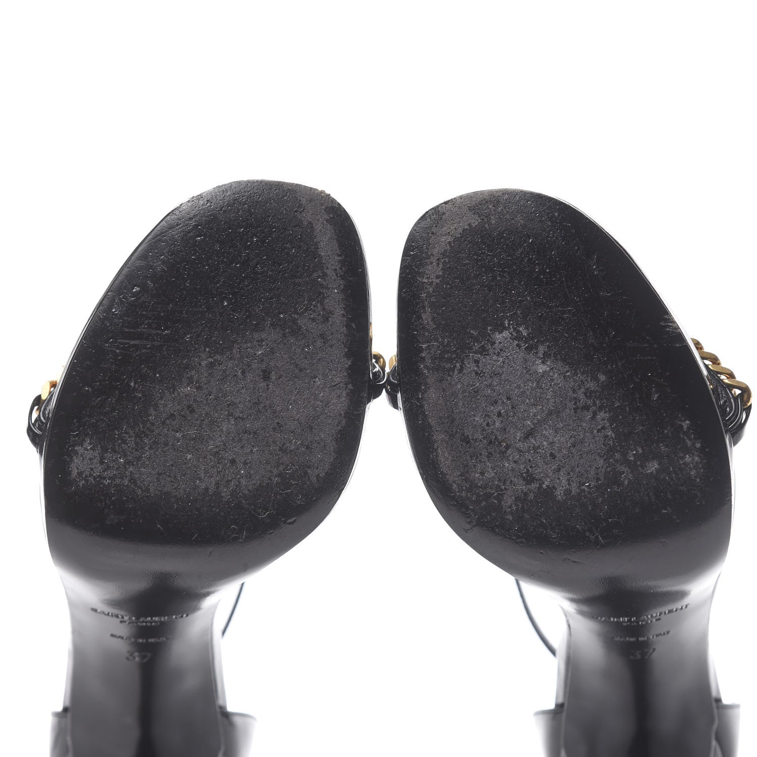 Saint Laurent Patent Calfskin Chain Jane 110 Ankle Strap Sandals 37 Black 6 of 8