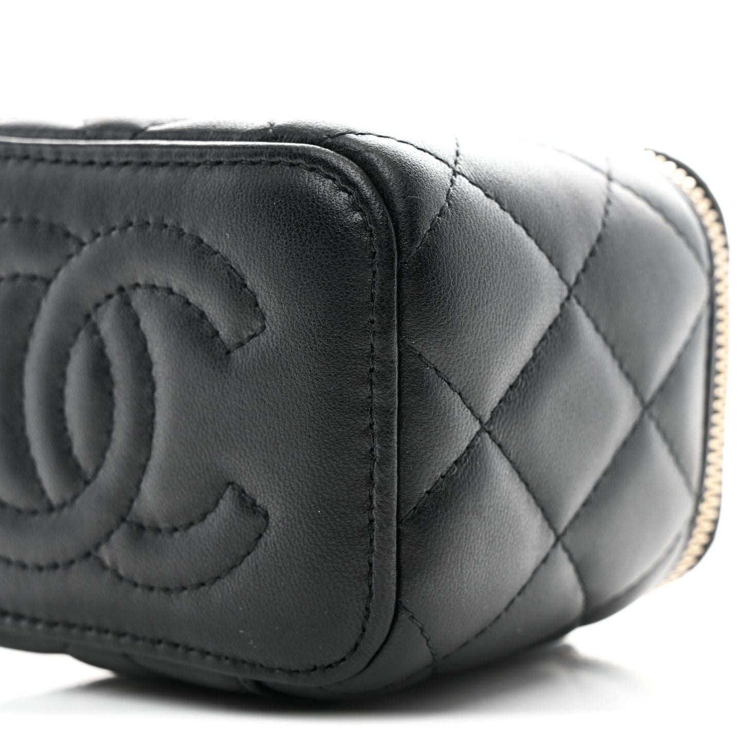 Lambskin Quilted Mini Vanity Case With Chain Black