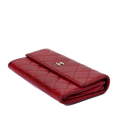 Chanel Lambskin Quilted Large Gusset Flap Wallet Red 4 of 9