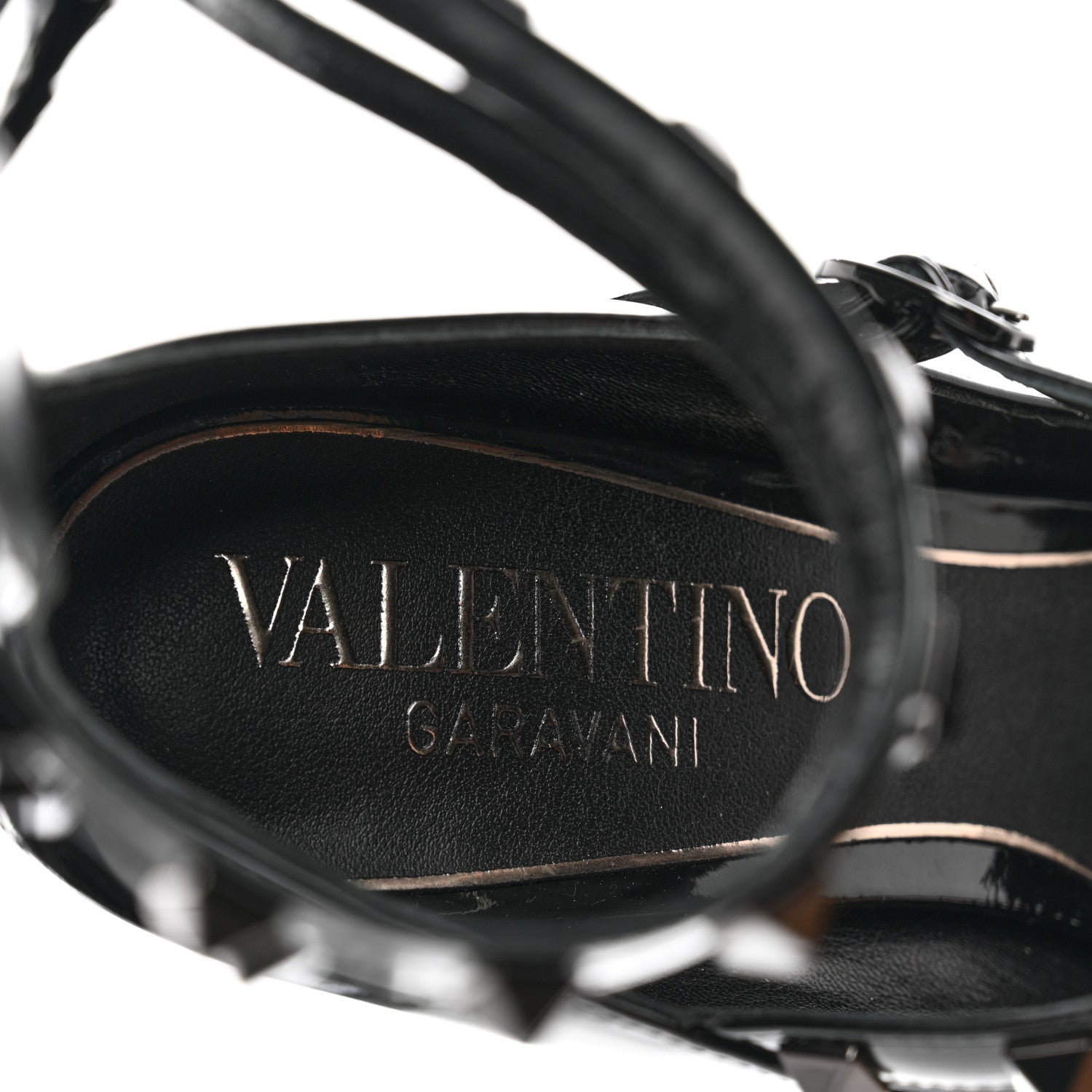 Valentino Garavani Patent Monochrome Rockstud Tan-Go Ankle Strap Pumps 37 Black 7 of 9