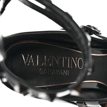 Valentino Garavani Patent Monochrome Rockstud Tan-Go Ankle Strap Pumps 37 Black 7 of 9