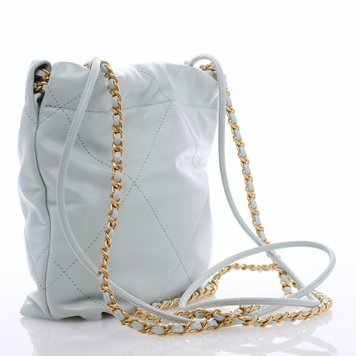 Shiny Calfskin Quilted Mini Chanel 22 Light Blue