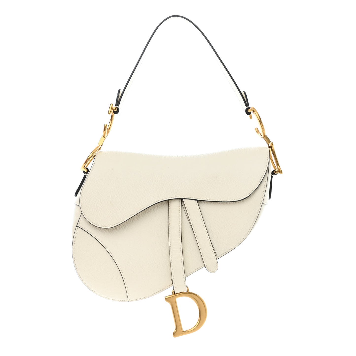 Grained Calfskin Saddle Bag White