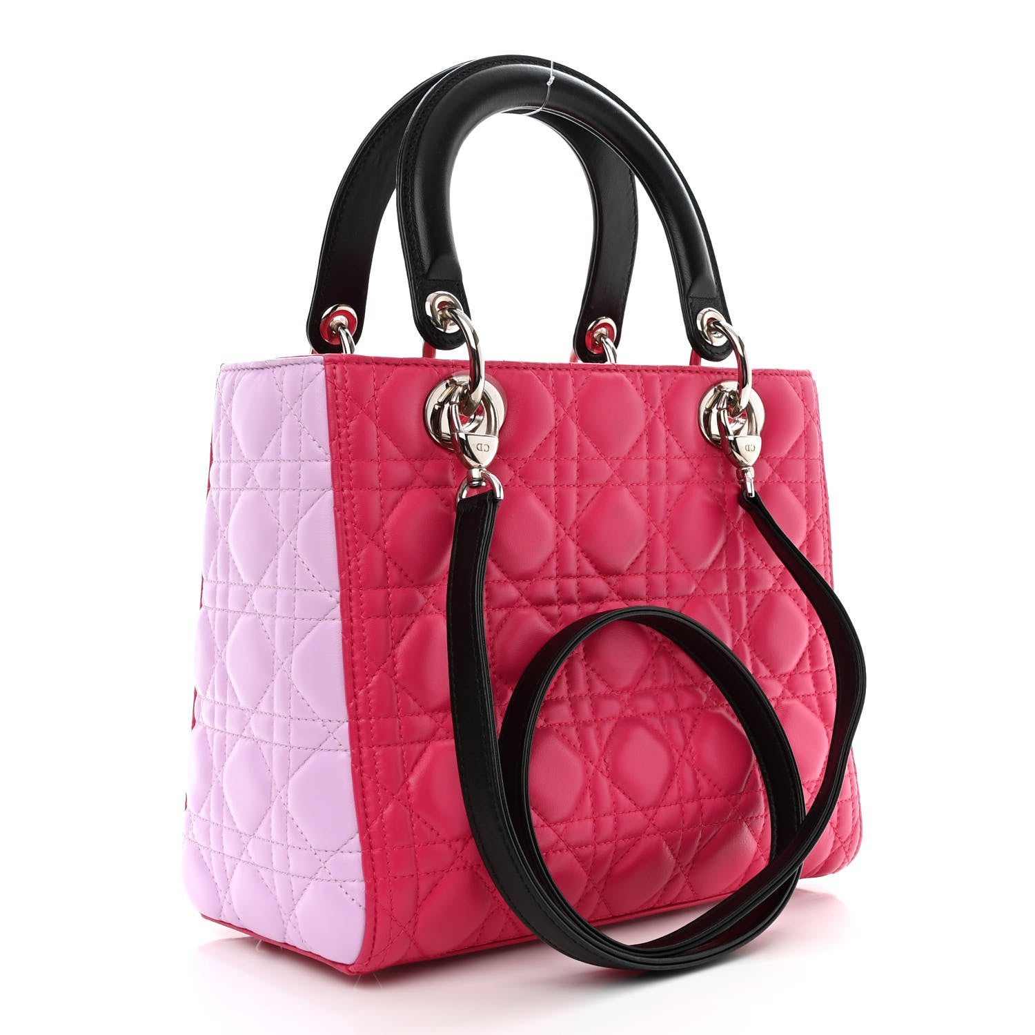 Christian Dior Lambskin Cannage Medium Tri-Color Lady Dior Fuchsia Anemone Black 3 of 10