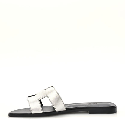 Hermes Metallic Chevre Oran Sandals 40.5 Gris Argente 1 of 10