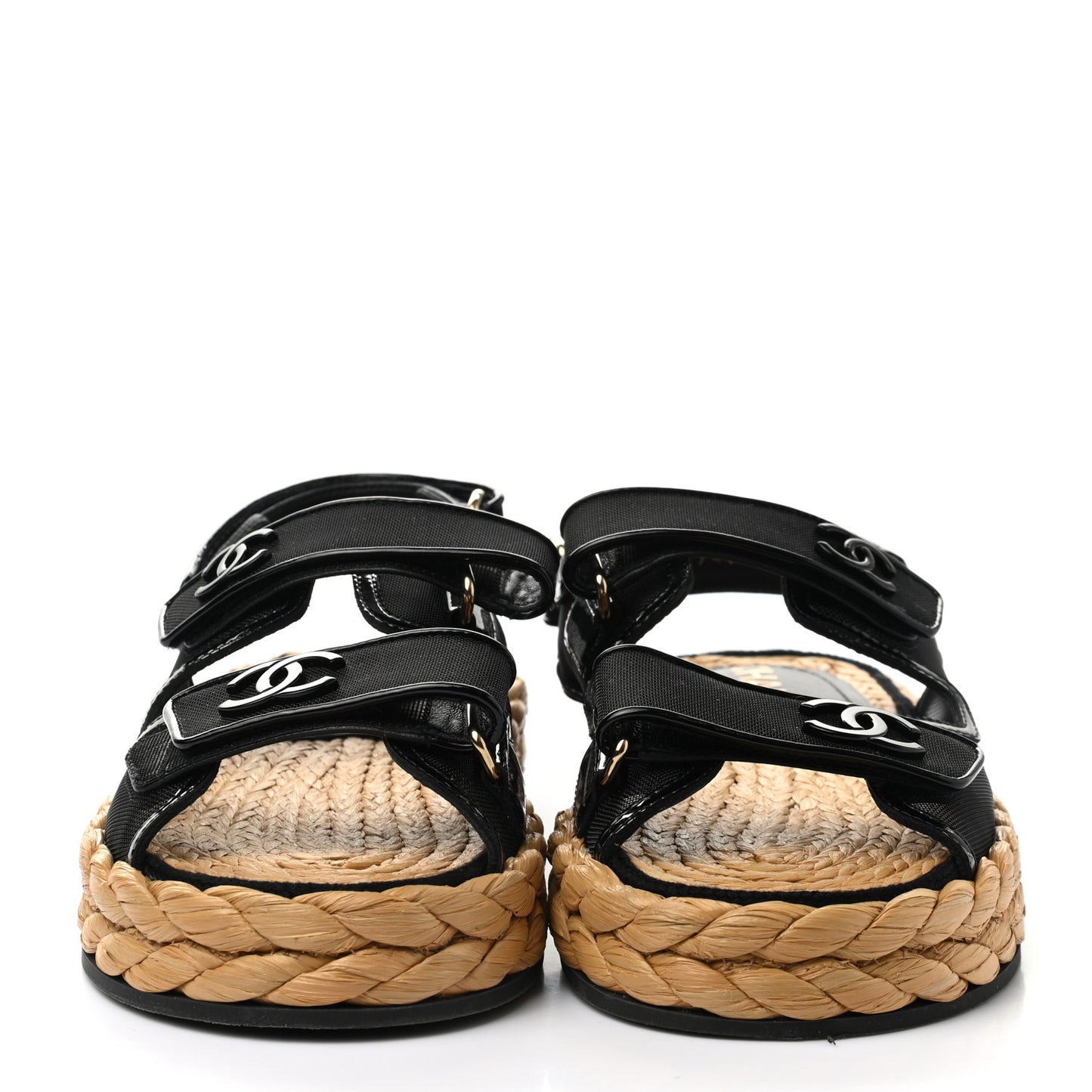 Mesh Patent Calfskin Velcro Dad Sandals 37 Black