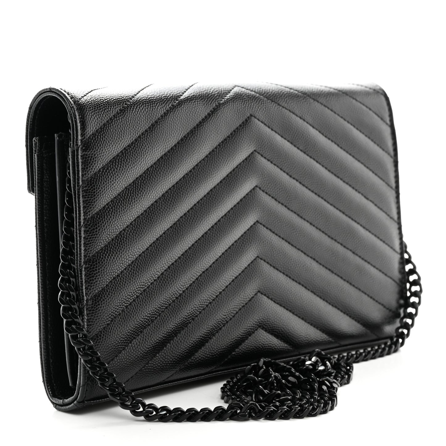 Grain De Poudre Matelasse Chevron Monogram Monochrome Envelope Chain Wallet Black