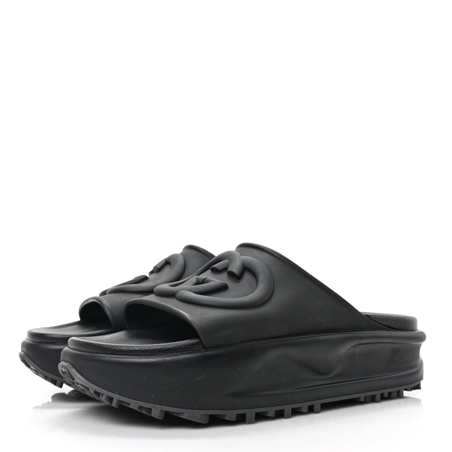 Gucci Soft Rubber Womens Interlocking G Platform 42mm Slide Sandals 41 Black 3 of 7