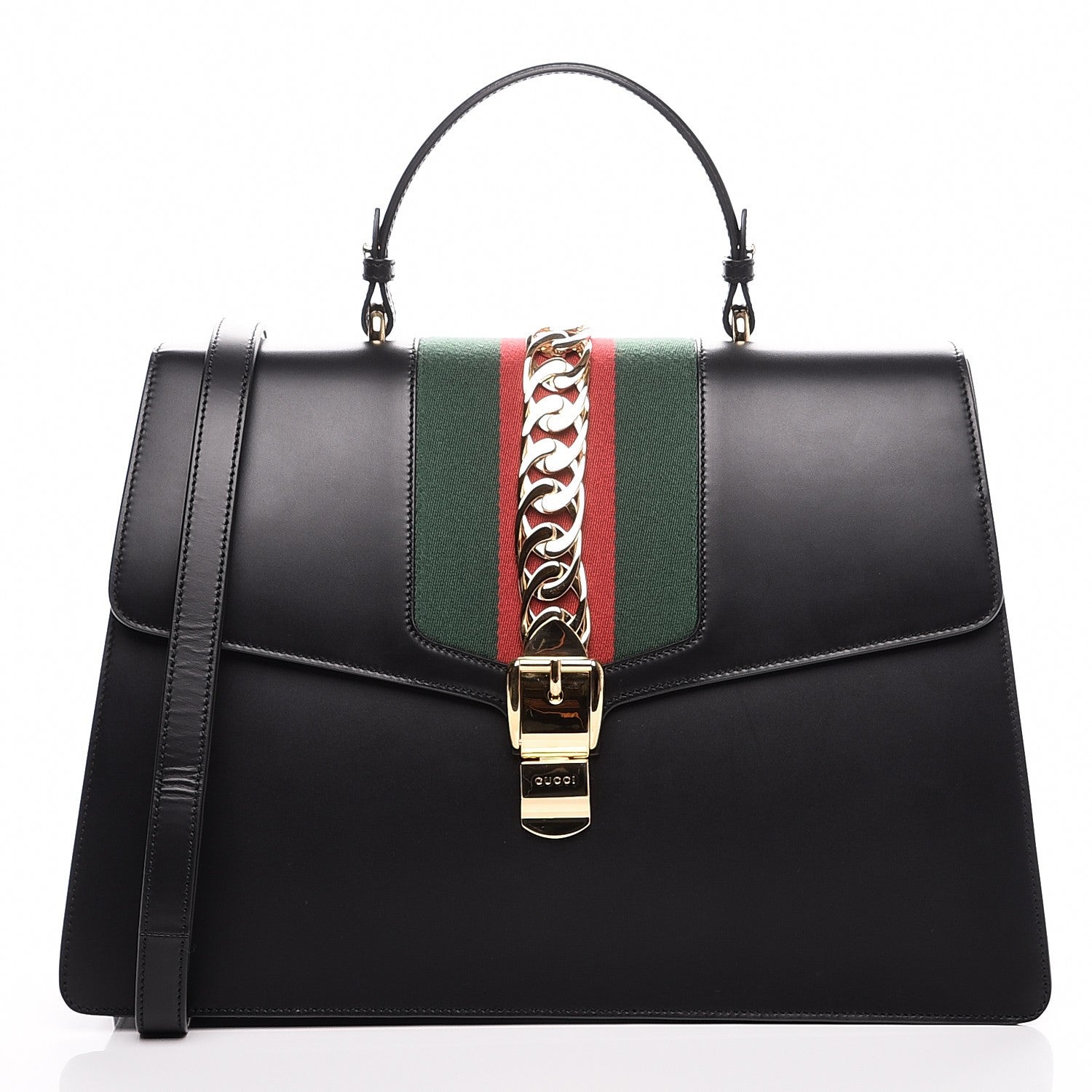Gucci Calfskin Maxi Sylvie Top Handle Bag Black 1 of 8
