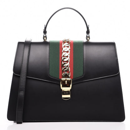 Gucci Calfskin Maxi Sylvie Top Handle Bag Black 1 of 8