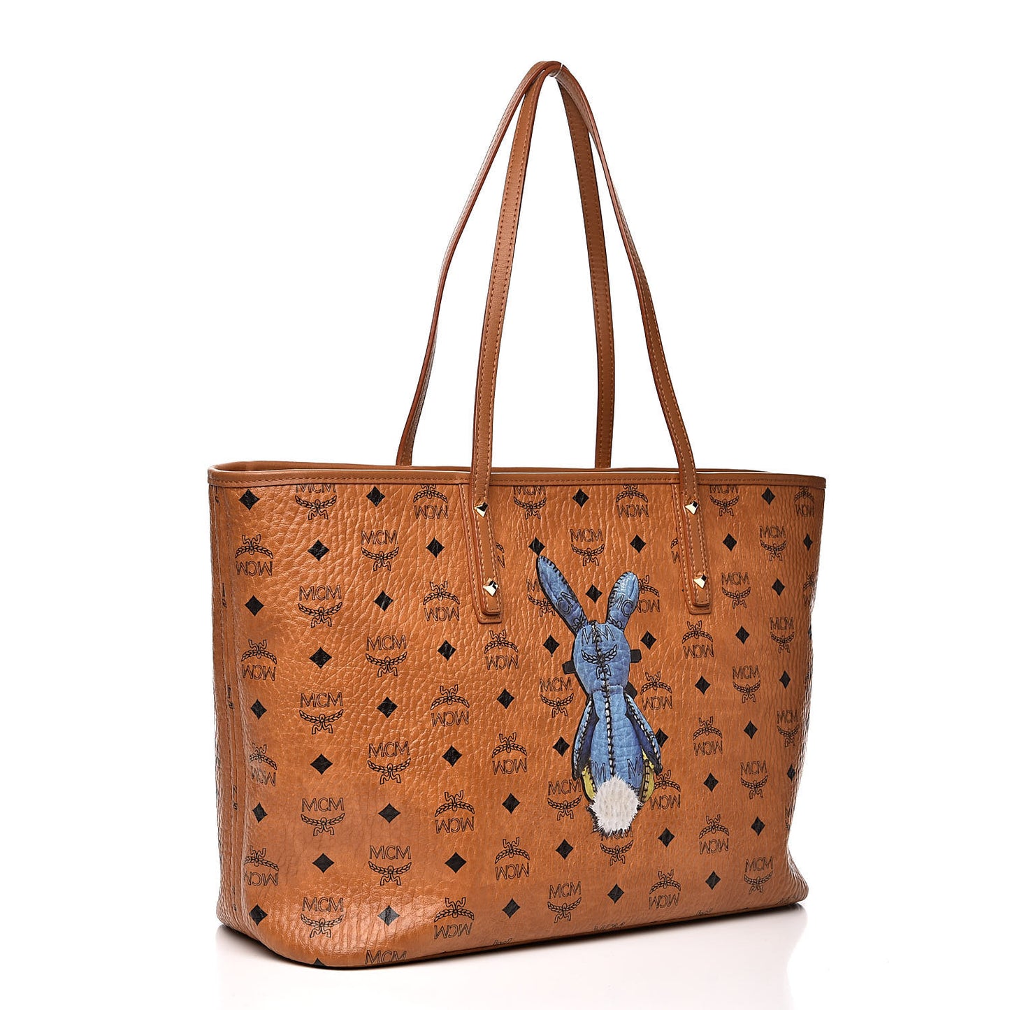 Visetos Medium Rabbit Top Zip Shopper Tote Cognac
