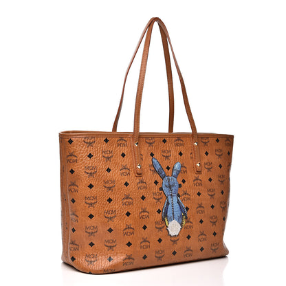 MCM Visetos Medium Rabbit Top Zip Shopper Tote Cognac 3 of 12