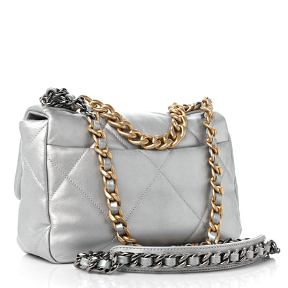 Chanel Metallic Goatskin Quilted Medium Chanel 19 Flap Silver 3 of 10