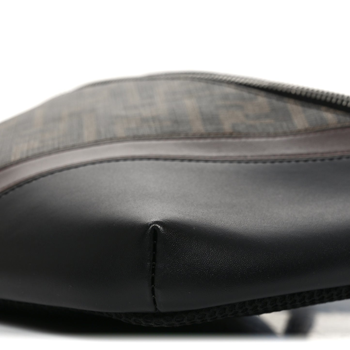 Glazed Fabric Vitello Liberty FF 1974 Diagonal Belt Bag Tobacco Moresco Black