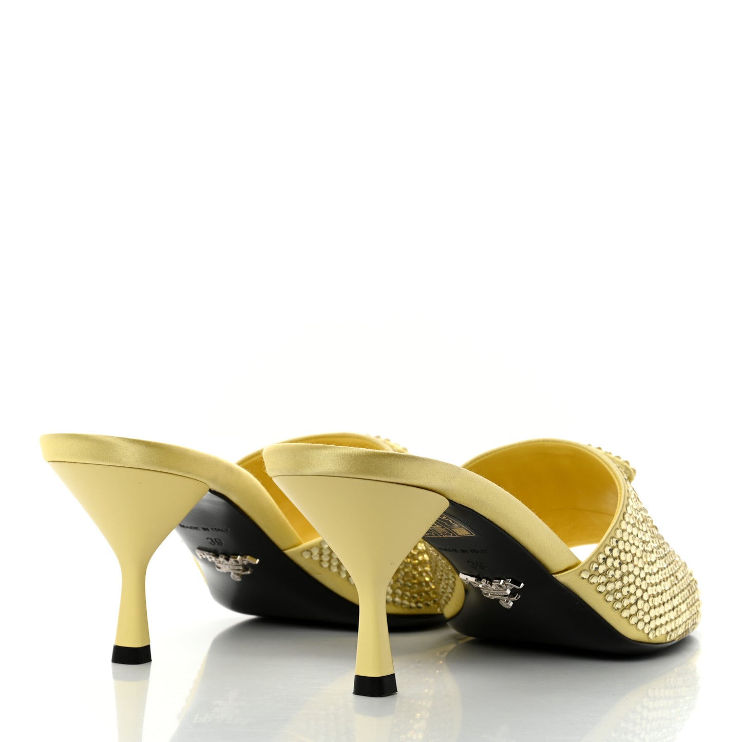 Satin Crystal Logo 85mm Slide Sandals 39 Ananas