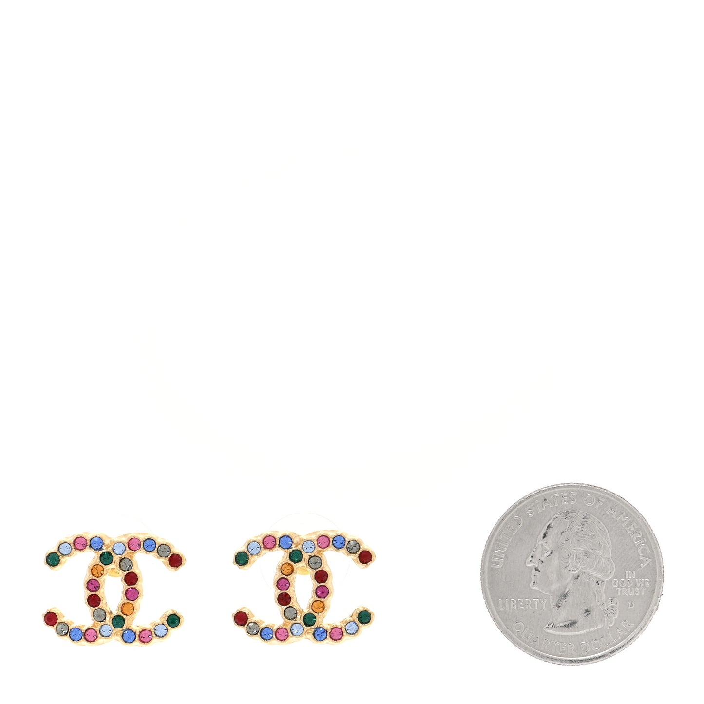 Crystal CC Stud Earrings Gold Multicolor