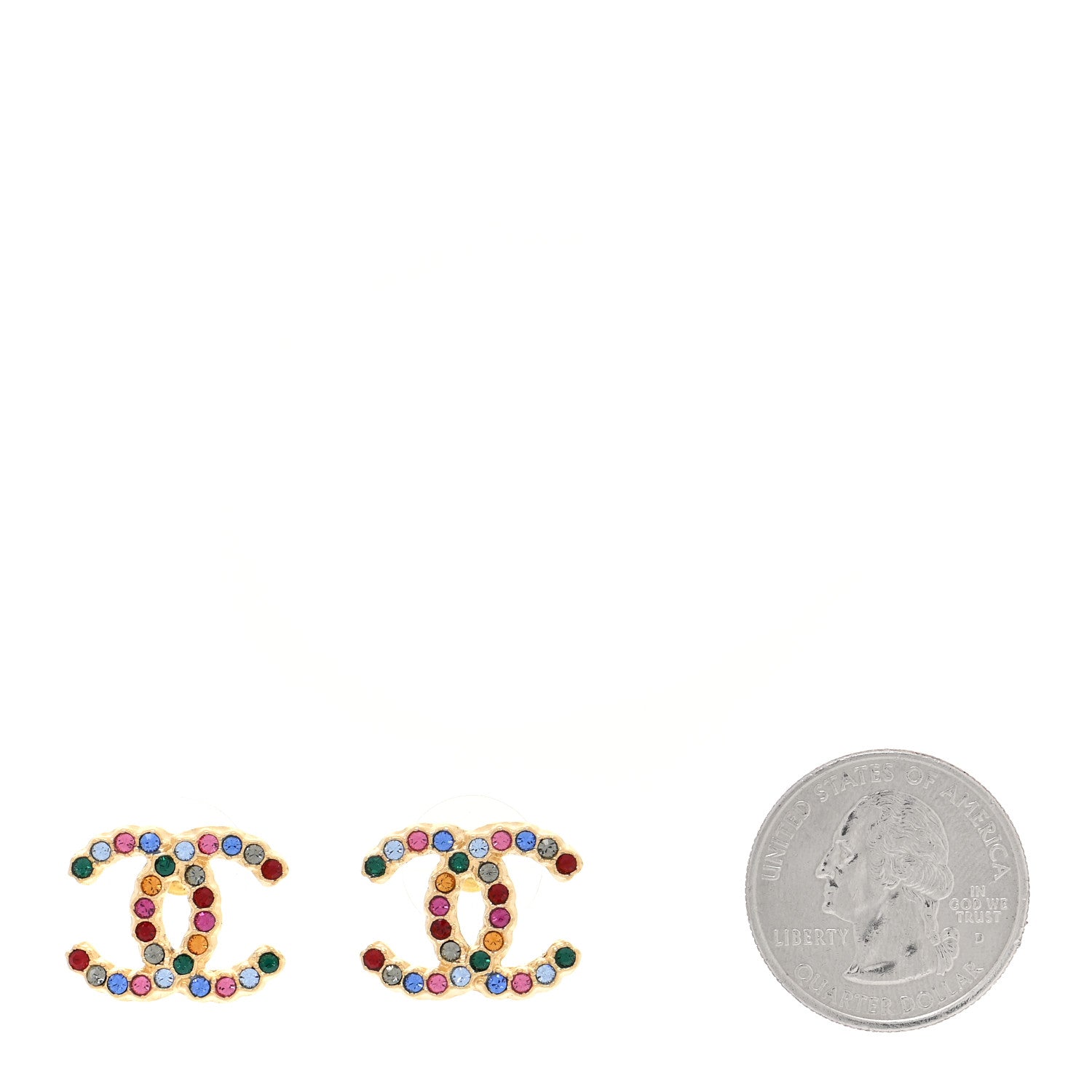 Chanel Crystal CC Stud Earrings Gold Multicolor 2 of 6