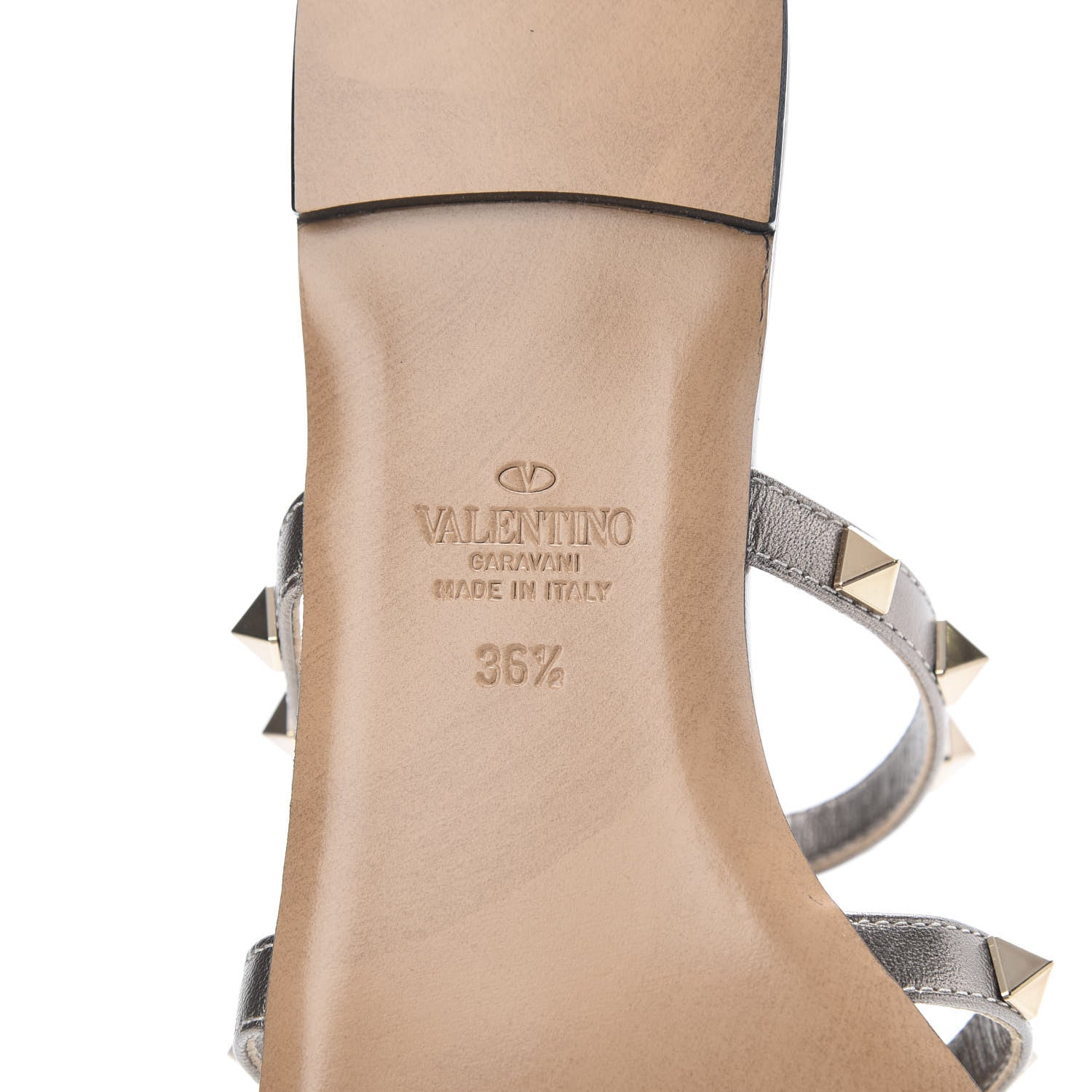 Valentino Garavani Metallic Nappa Rockstud Caged Flat Slide Sandals 36.5 Sasso 6 of 9